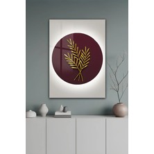 KutuTR Modern Altın Yaprak Desenli Temperli Cam Tablo 50X70 cm 2d Uv Baskı - YCT102