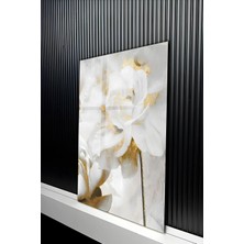 KutuTR Altın Detaylı ve Soyut Beyaz Şakayık Temalı Temperli Cam Tablo 50X70 cm 2d Uv Baskı - YCT152