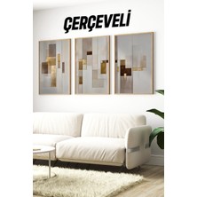 KutuTR 3’lü Mdf Tablo Seti – Soyut Geometrik Altın Detaylı Modern Duvar Dekoru – 2d Uv Baskı CRV1255