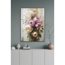 KutuTR Pastel Tonlarda Sanatsal Çiçek Buketi Tasarım Temperli Cam Tablo 2d Uv Baskı - YCT320