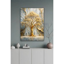 KutuTR Altın Hayat Ağacı Temalıtemperli Cam Tablo 50X70 cm 2d Uv Baskı - YCT074
