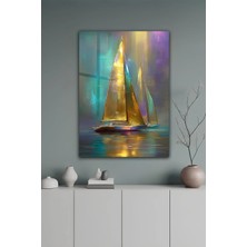 KutuTR Altın Yelkenli Tekne Deniz Manzarasıtemperli Cam Tablo 50X70 cm 2d Uv Baskı - YCT86
