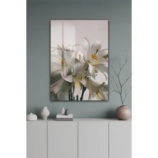 KutuTR Zarif Beyaz Zambaklar Temalı Temperli Cam Tablo 50X70 cm 2d Uv Baskı - YCT119