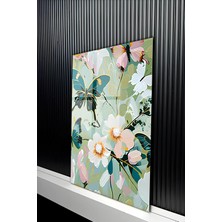 KutuTR Pastel Tonlarda Kelebek ve Bahar Çiçekleri Temalı Temperli Cam Tablo 50X70 cm 2d Uv Baskı - YCT137