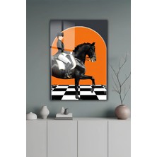 KutuTR Turuncu Arka Planlı Siyah At ve Binici Modern Temperli Cam Tablo 2d Uv Baskı - YCT678