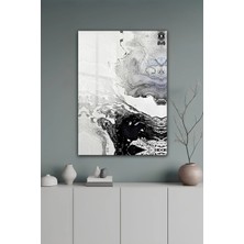 KutuTR Siyah Beyaz Mermer Dokulu Soyut Sanat Tasarımlı Temperli Cam Tablo 2d Uv Baskı - YCT286