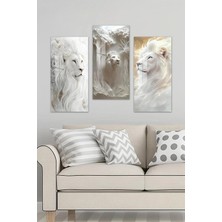 KutuTR 3D Görünümlü 2d Uv Baskı Temperli Cam Tablo Set – Beyaz Aslan Temalı – 30X60 Cm- DCS037