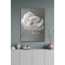 KutuTR Beyaz Çiçek Desenli Temperli Cam Tablo 50X70 cm 2d Uv Baskı - YCT106