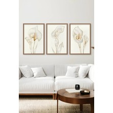 KutuTR Kahverengi Ahşap Çerçeveli 2duv Baskı 3’lü Mdf Tablo–çizgisel Cala Lily Çiçek Tasarım-Kahve CRV1139