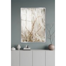 KutuTR Gri Alüminyum Çerçeveli Bej Tonlarında Doğal Otlar Minimal Temperli Cam Tablo Uv Baskı -Silver GRCT158