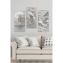 KutuTR 3D Görünümlü 2d Uv Baskı Temperli Cam Tablo Set-Gümüş Tonlarında Asil Tasarım 30X60 Cm- DCS032