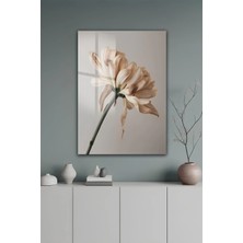 KutuTR Minimalist Bej Tonlu Soyut Ikili Çiçek Tasarımlı Temperli Cam Tablo 2d Uv Baskı - YCT336