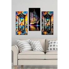 KutuTR 3D Görünümlü 2d Uv Baskı Temperli Cam Tablo Set-Kum Saati ve Neon Yelkenli Manzarası 30X60CM- DCS054