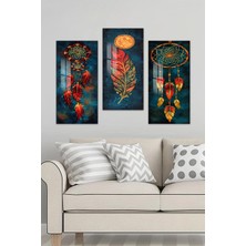 KutuTR 3D Görünümlü 2d Uv Baskı Temperli Cam Tablo Set – Dreamcatcher & Tüy Desenli – 30X60 Cm- DCS021