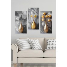 KutuTR 3D Görünümlü 2d Uv Baskı Temperli Cam Tablo Set – Altın Vazolu Modern Çiçek Tasarımı 30X60CM- DCS015