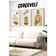 KutuTR 🌿🫒 Zeytin Dalı ve Geometrik Formlar Temalı 3’lü Ahşap Çerçeveli Minimalist Tablo Seti 🌿 CRV1166