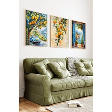 KutuTR Ahşap Çerçeveli 2d Uv Baskı 3'lü Tablo Set–akdeniz Ege Temalı- CRV1337