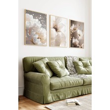 KutuTR Ahşap Çerçeveli 2d Uv Baskı 3'lü Tablo Set–soft Vizon Zeminli Romantik Tasarım- CRV1413