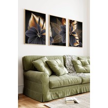 KutuTR Ahşap Çerçeveli 2d Uv Baskı 3'lü Tablo Set–modern Altın Varaklı Tropikal Yaprak- CRV1434