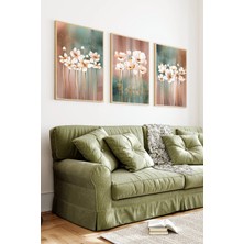KutuTR Ahşap Çerçeveli 2d Uv Baskı 3'lü Tablo Set–ince Uzun Dallı Estetik Floral- CRV1399