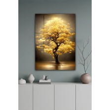 KutuTR Altın Işıltılı Yaşam Ağacı Temalı Temperli Cam Tablo 50X70 cm 2d Uv Baskı - YCT076