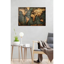 KutuTR Vintage Dünya Haritası Temalı Temperli Cam Tablo 50X70 cm 2d Uv Baskı - YCT032