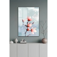 KutuTR Pembe Çiçekli Soyut Modern Temperli Cam Tablo 2d Uv Baskı - YCT613