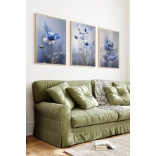 KutuTR Ahşap Çerçeveli 2d Uv Baskı 3'lü Tablo Set–dingin Bahar Esintili Modern Çiçek Sanatı- CRV1414