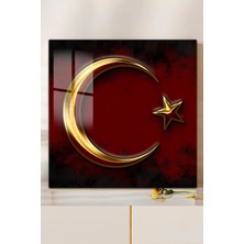 KutuTR 3D Görünümlü 2d Uv Baskı Temperli Cam Tablo – Altın Hilal & Yıldız – 33X33 CM-CTK172