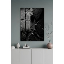 KutuTR Siyah Gri Soyut Kaya Dokulu Modern Temperli Cam Tablo 2d Uv Baskı - YCT657