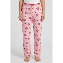Hadiora Kadın Pembe Ayıcıklı Kalp Desenli Bambu Pijama Alt
