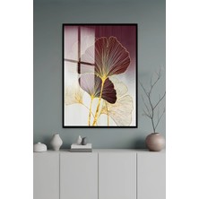 KutuTR Siyah Alüminyum Çerçeve Modern Altın Ginkgo Yaprakları Temperli Cam Tablo Uv Baskı -Siyah SCT200