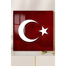 KutuTR 3D Görünümlü 2d Uv Baskı Temperli Cam Tablo – Ay Yıldız Kırmızı Doku – 33X33 CM-CTK170