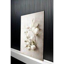 KutuTR Minimalist Beyaz Çiçek Tomurcukları Temalı Temperli Cam Tablo 50X70 cm 2d Uv Baskı - YCT217