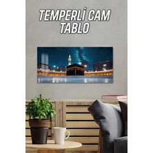 KutuTR 3D Görünümlü Temperli Cam Tablo – Kâbe ve Gece Gökyüzü Manzarası Uv Baskı 60X30 cm - TVD036