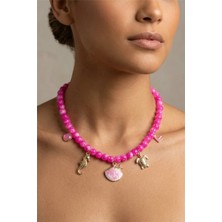 Petek Aksesuar Pembe Alaçatı Cam Boncuk Sea Shell Charm Kolye