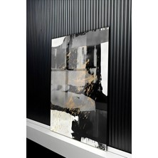 KutuTR Siyah Beyaz Üzerine Altın Varak Detaylı Temperli Cam Tablo 50X70 cm 2d Uv Baskı - YCT163