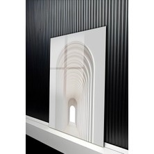 KutuTR Minimalist Beyaz Kemerli Koridor Tasarımlı Temalı Temperli Cam Tablo 50X70 cm 2d Uv Baskı - YCT161