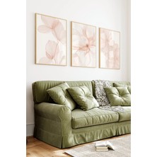 KutuTR Ahşap Çerçeveli 2d Uv Baskı 3'lü Tablo Set–bohem Stil Minimalist Çiçek Illüstrasyonlu- CRV1345