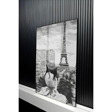 KutuTR Siyah Beyaz Paris Temalı Eyfel Kulesi Manzaralı Temperli Cam Tablo 50X70 cm 2d Uv Baskı - YCT243