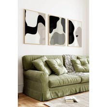 KutuTR Ahşap Çerçeveli 2d Uv Baskı 3'lü Tablo Set–modern Geometrik ve Akışkan Formlu- CRV1391