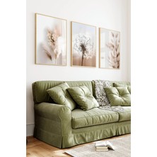 KutuTR Ahşap Çerçeveli 2d Uv Baskı 3'lü Tablo Set–soft Bej Pampas ve Karahindiba Temalı- CRV1302