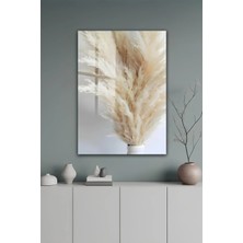 KutuTR Bej Pampas Otu Desenli Modern Temperli Cam Tablo 2d Uv Baskı - YCT640