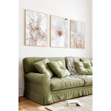 KutuTR Ahşap Çerçeveli 2d Uv Baskı 3'lü Tablo Set–modern Beyaz Bahar Çiçekleri- CRV1420