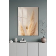 KutuTR Modern Gold Detaylı Pampas Otu Temperli Cam Tablo 2d Uv Baskı - YCT474
