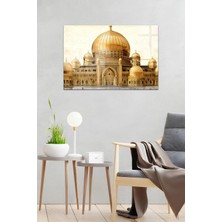 KutuTR Islami Mimari Temalı Altın Detaylı Temperli Cam Tablo 50X70 cm 2d Uv Baskı - YCT028