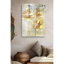 KutuTR Altın Çiçekler Temalı Temperli Cam Tablo 50X70 cm 2d Uv Baskı - YCT600