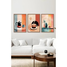 KutuTR Kahverengi Ahşap Çerçeveli 2duv Baskı 3’lü Mdf Tablo–modern Minimal Kahve Temalı-Kahve CRV1009