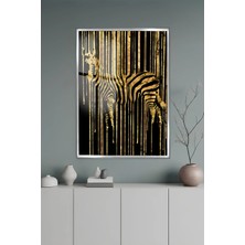 KutuTR Gri Alüminyum Çerçeveli Altın Zebra Desenli Temperli Cam Tablo 2d Uv Baskı -Silver GRCT120