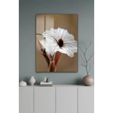 KutuTR Modern Doğa Temalı Beyaz Çiçek Desenli Temperli Cam Tablo 2d Uv Baskı - YCT523
